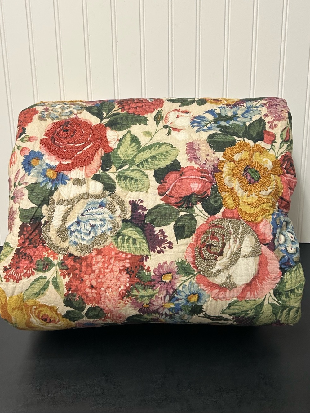 Pottery Barn Lorain Multi Floral Embroidered Reversible Quilt